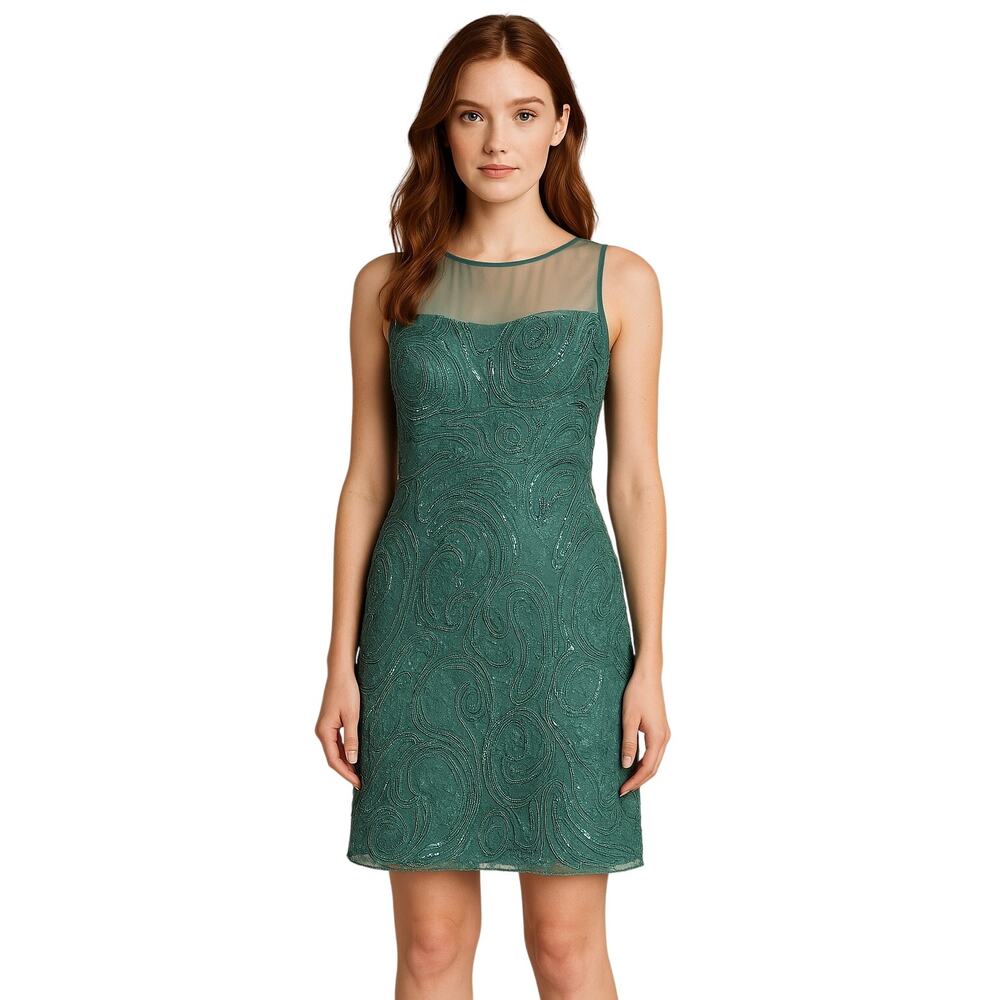 Mikael Aghal Green Sequin and Tulle Dress - Size 12
